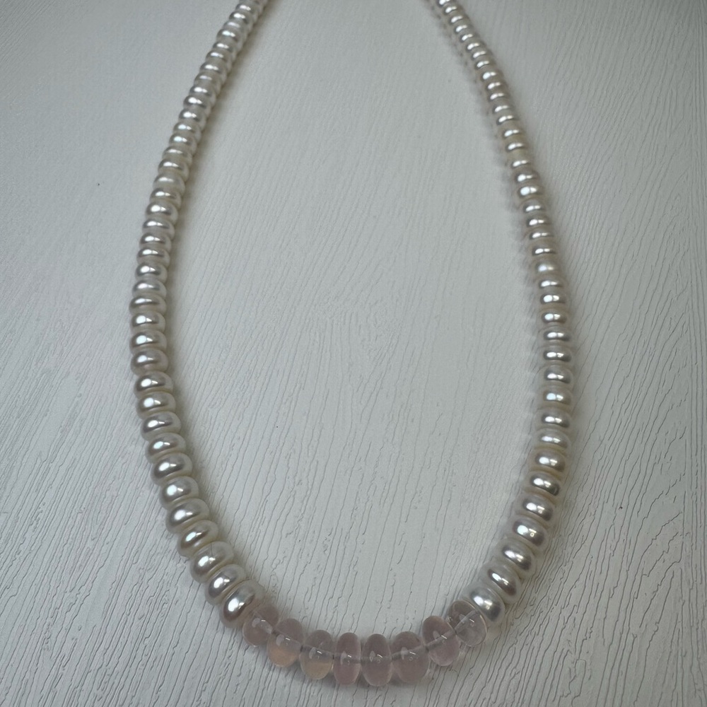 Natural Pearl & Rose Quartz Necklace